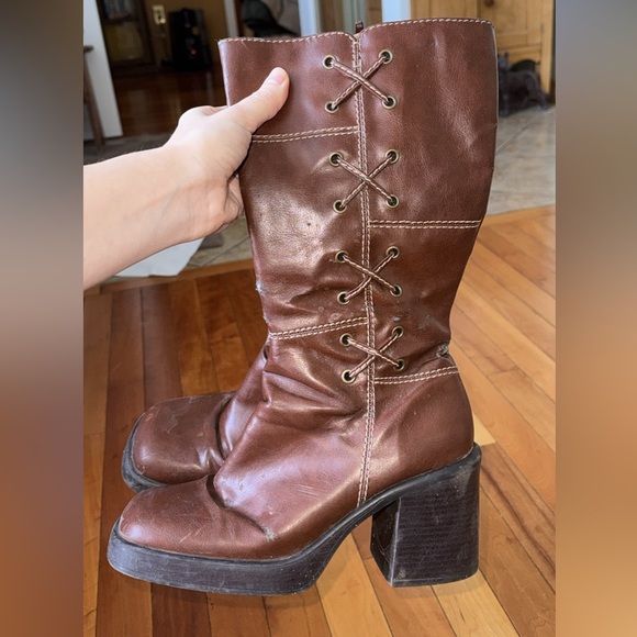 Vintage 90’s Lower East Side Faux Leather Chunky Corset Platform Boots - Picture 7 of 12